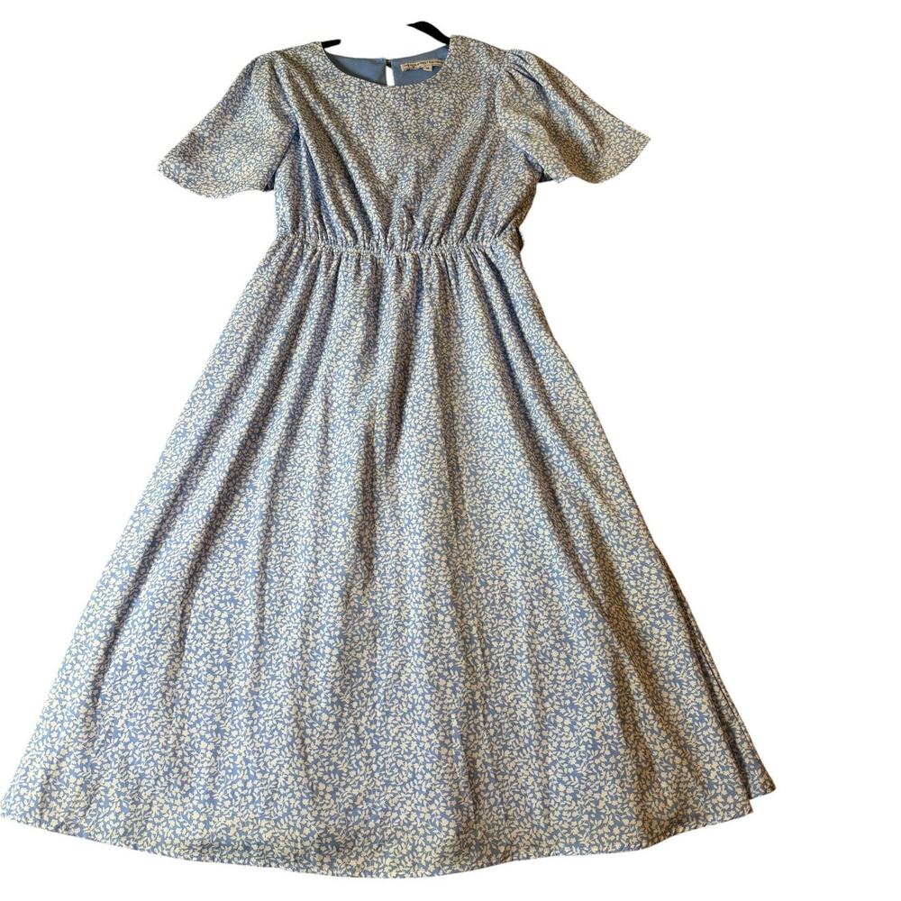The Main Street Exchange Midi Dress, Womens Medium, Sky Blue White Floral